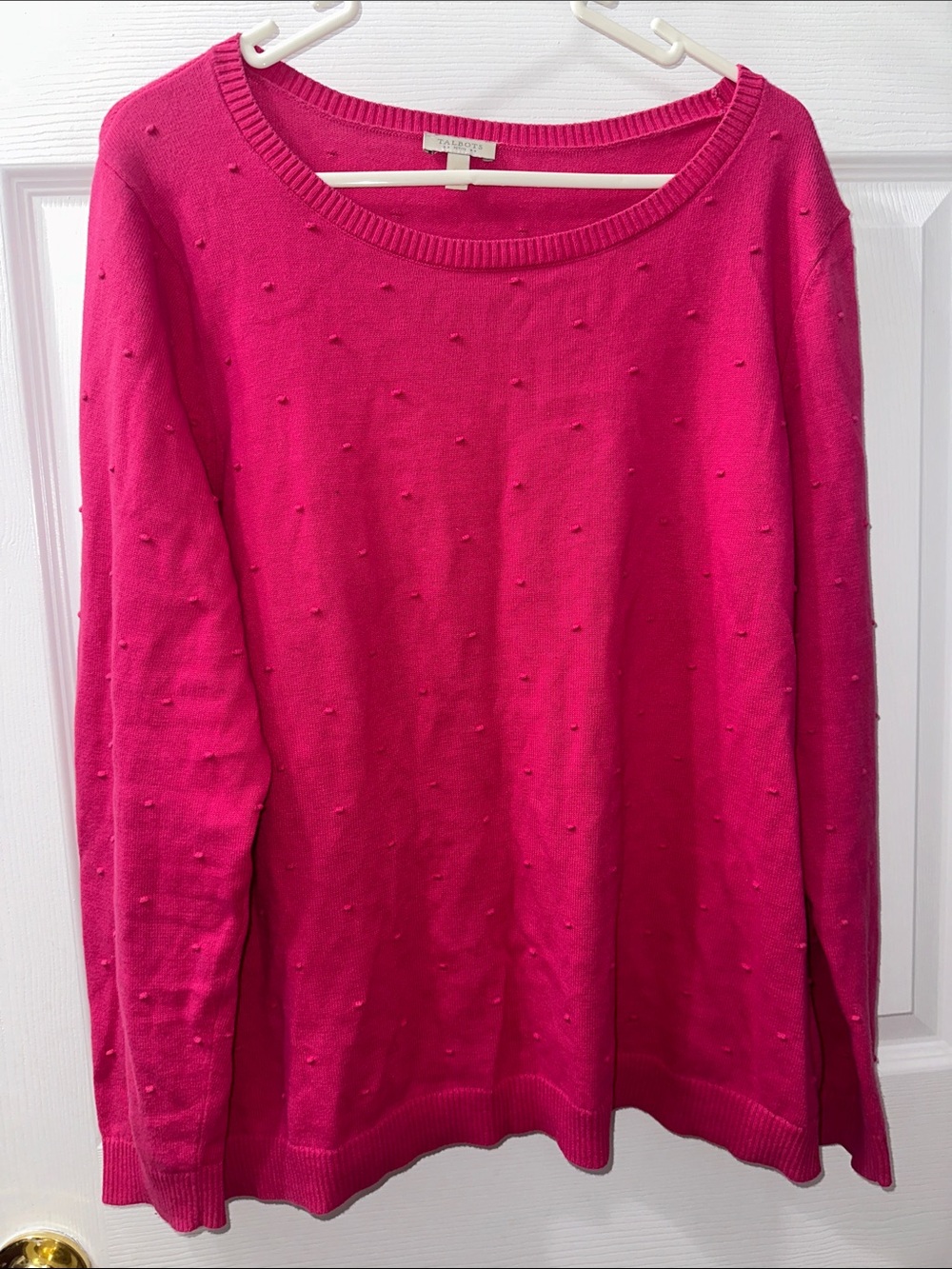 Talbots Hot Pink Dot-Textured Crewneck Sweater